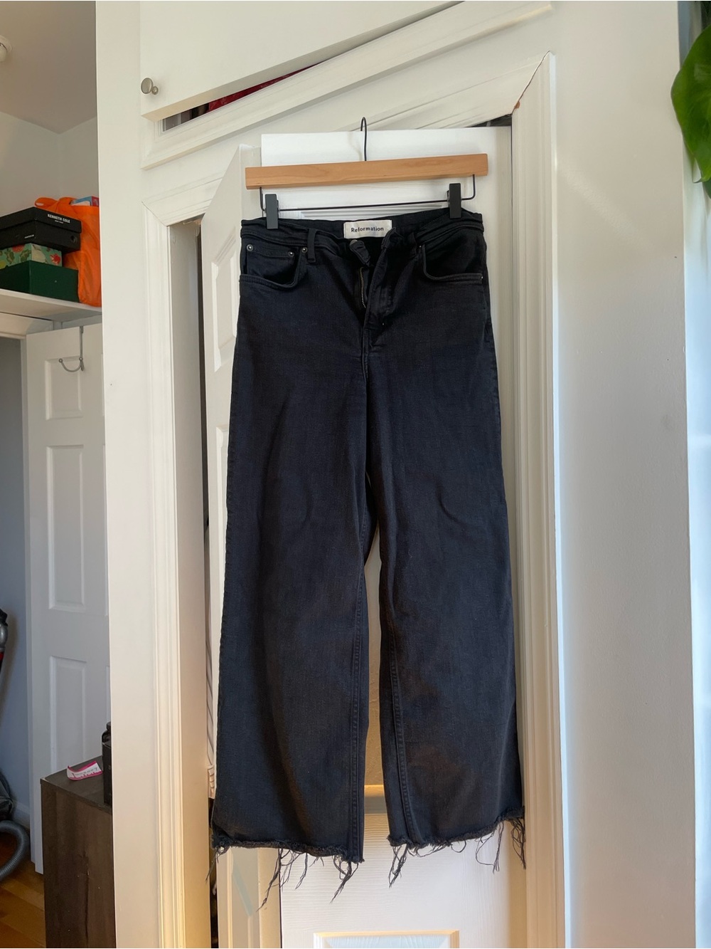 Reformation Black Wide-Leg Raw Hem Jeans